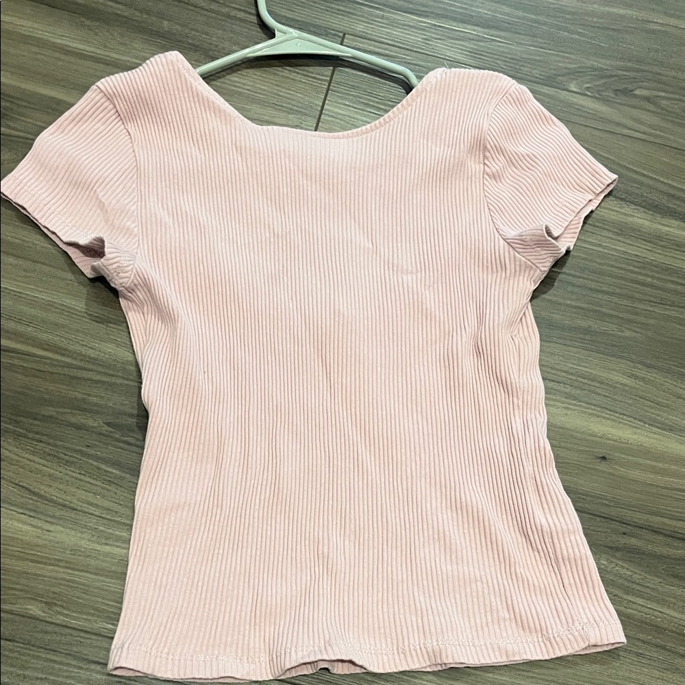 Cotton On Light Pink Ribbed Short Sleeve Top